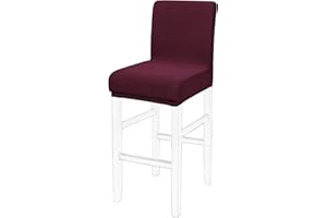 PiccoCasa Dining Chair Covers Set of 1, Stretch & Removable Bar Stool Covers for Pub Counter - Height Side Chair Covers with Square Lattice, Washable Chair Slipcovers Burgundy