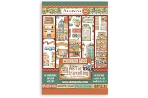 Stamperia - Washi Pad for Scrapbooks, Albums, Cards, Bullet Journals and More, Translucent and Easy to Cut, Acid Free, Perfect for Hobbies, Crafts, and Gifting (Art of Travelling) (A5) (8 hojas)