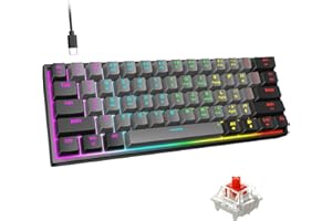 ‎SNPURDIRI Snpurdiri 60% kabelgebundene Mechanische Gaming Tastatur, 61 Anti-Ghosting-Tasten, Blaue LED-Hintergrundbeleuchtung, ultrakompakte Zwei Ständer(Rot Schaft/Schwarz Grau/RGB)