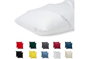 FLOWEN Taie d'oreiller 65x65 Coton Satin Premium Lot de 2 Housse Coussin pour Coussins Canapé/Lit Tissu Super Doux Resistant et Lavable Hypoallergénique Anti-Acariens avec Fermeture éclair Invisible