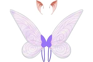 SINSEN Feenflügel Erwachsene Feenflügel Kinder, Fairy Wing Für Mädchen Damen Mit Elfenohren Halloween Karneval Fee Cosplay Kostüm Sich Kostümieren (Lila Flügel Set)