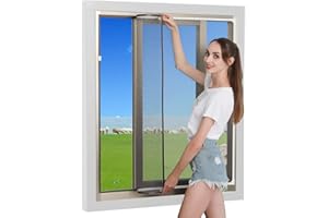 JOOFAN Adjustable DIY Insect Screen Magnetic Window57''X59''(145X150cm), Magnetic Frame for Fly Screen, Windows, Mosquito Screen, Washable, Black Net, No Punching Required