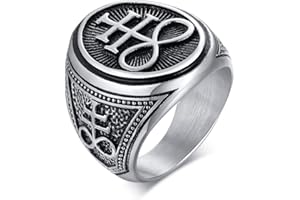 VNOX Acier Inoxydable Lourd Satanique Croix Anneaux Sceau De Satan Chevalière Bague Punk Biker Anneau pour Hommes Bijoux Religieux Cadeau