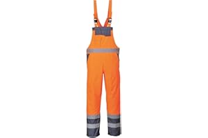 Portwest S488 Men's Hi Vis Bib and Brace Work Overalls - Waterproof Breathable Contrast Rain Dungarees