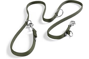 BullyBillows Double Ended Dog Lead | Multi-Functional Lead | Medium or Long Length for Obedience Work or Distance Training | Khaki