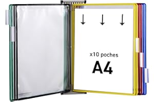 DJOIS Tarifold Fr 414109 – Support Kit Mural document Tarifold métal, 10 pochettes A4 assortie, Présentation documents
