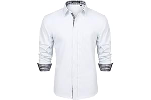 HISDERN Camicia Formale da Uomo Abito Classico Abbottonato Camicie Casual Colletto Manica Lunga vestibilità Regolare