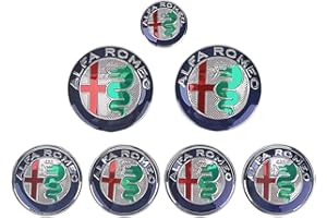 HHHX 7 Set 60mm Wheel Center Cap Emblem, Pour Alfa Romeo Brera 159 SW New Spider Giulietta Nouveau Logo 74mm Capot Tronc + Volant Badge Car Styling Accessoires