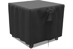 Fenghome Fire Pit Cover, Waterproof Square Fire Pit Cover with Adjustable Hem for Garden Furniture Fire Pit Table Heavy Duty Windproof Outdoor Fireplace Cover-84x84x61cm(Black)