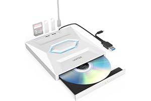 UNITEK Unità CD DVD esterna USB C portatile: lettore CD/DVD +/-RW, hub USB 3.0/2.0/C, slot schede SD, compatibile con Windows, Linux, MacOS, per laptop e desktop