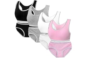 BYSION Mädchen Sport BHS Teens Racerback Unterwäsche mit Abnehmbar Gepolsterte Bralette Top Bustier für 7-12 Jahre Kinder (4er-Pack/4 Satz)
