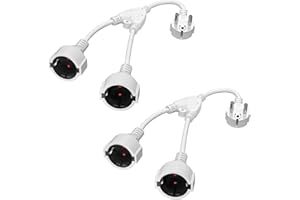 KEAGAR 2 sztuki podwójnych wtyczek do gniazdka, 2 gniazda, adapter 2 w 1, przedłużacz do gniazdka, 0,1 m, krótki kabel przedłużający, do wielokrotnego gniazdka, przenośny, praktyczny – biały