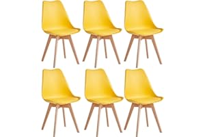 JZGORC Set di 6 Sedie da Pranzo Moderne, Sedie da Cucina con Cuscini Imbottiti e Gambe in Legno di Faggio, Adatte per Camera da Letto, Soggiorno, Sala da Pranzo, Cucina - Giallo