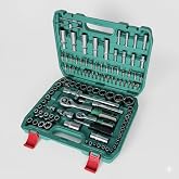 Tatian Profesyonel 108 Par&ccedil;a Lokma Takımı Seti &ndash; 1/2" ve 1/4" Cırcır Kol, Krom-Vanadyum &Ccedil;eliği, Metrik ve Torx Lokma Seti, Da