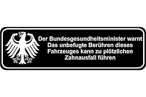 MICHAEL & RENE PFLÜGER BARMSTEDT - 3x10 cm - Qualitäts Auto Aufkleber Motiv Warnung Zahnausfall schwarz klein Bundesgesundheitsminister Fahrzeug Fun Spaß Gag Diebstahl lustiger Spruch KFZ car Sticker Plakette Motorrad Mofa Roller