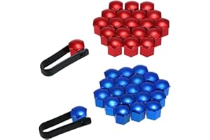 Smavles Tapa de Tuerca de Rueda 40 Piezas Tapas de Tornillos para Rueda de Coche Tapas para Tuercas de Rueda Universal 17mm Cubierta de Tuerca para Coches Ruedas con Eliminar Herramienta(Rojo,Azul)