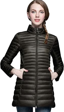 Peuignao Lightweight Down Jacket Women Packable Ladies Puffer Jacket Long Puffer Coats For Women Puffa Jackets With Hood Longline Waterproof Womens Compressible Down Feather Coat Parka Quilted Padded