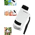 Miniscope Kids, Pocket Microscope for Kids, Handheld Microscope, Portable Microscope, Led Lighted Pocket Microscope, for Children’s Learning, Scientific Experiment and Exploring The World (White)