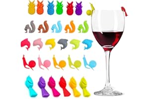 XIXKOLYU 28 sztuk markerów do szkła, silikonowych, do oznaczania kieliszków do wina, markerów do dekoracji na imprezę, do użytku domowego, do oznaczania kieliszków do wina