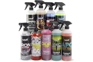 FULLCARX Kit Esterno Avanzato Pulizia Auto, Pulitore Cerchi, Shampoo Schiuma Alcalino e PH Neutro, Cera Liquida Carnauba, Rinnova Plastiche Motore Detergente Vetri APC Produtti Detailing Professionale