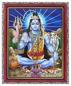 Koshtak Lord Shiva/shankar/bholenath ji with Nandi Cow and shivling Photo Frame with Unbreakable Glass for Wall Hanging/Gift/Temple/puja Room/Home Decor and Worship