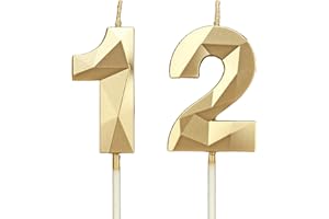 DTXLX Świece urodzinowe na 12. urodziny, złote cyfry, dekoracja urodzinowa, ozdoby na tort, na przyjęcia urodzinowe, wesela, rocznice firmowe (złote, 12)
