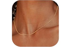 BodyBonita Gold Chain Necklace for Women - 925 Sterling Silver Clasp Choker Necklace 14K Gold Plated 14/16/18/20 Inch Thin Simple Box Figaro Chain Herringbone Necklace Gold Jewellery