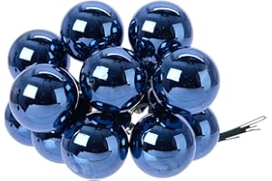 Kaemingk Weihnachtskugeln am Draht Glas 2,5cm x 12 Stück Spiegelbeeren glänzend dunkelblau blau Nachtblau