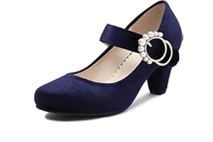 elerhythm Mary Janes de los años 20 Retro Block Terciopelo Tacones Gatsby de los años 50 Vintage Cerrado Punta Redonda Perla Hebilla Correa Tobillo Zapatos Bombachos Zapatos