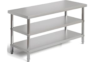 FIDOOVIVIA 150 x 60 x 80cm Stainless Food Prep Table Kitchen Catering with 2 Undershelf, 3-tier Heavy Duty Commercial Work Table for Restaurant, Kitchen, BBQ, Bar, Garage