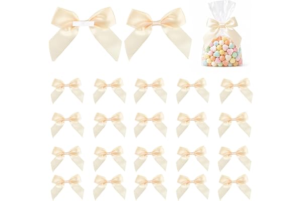 GEEHUA 20 stycken gyllene satinrosetter, 10 x 4 cm mini guldslingor självhäftande mini presentbandsslipor färdiga rosetter för gåvor bröllop julfest fest kreativ pyssel