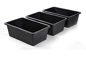 acerto 40536 - Bandeja para mortero rectangular (3 x 40 L, en color negro, apto como bandeja, bandeja para plantas y bandeja de hormigón, con asas ergonómicas y refuerzo de bordes