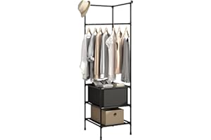 MOYIPIN Coat Rack Freestanding Closet Organizer,Simple Hall Tree with 2 Storage Shelves, Corner Storage Organizer, for Entryway, Bedroom, Black