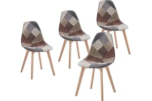HJhomeheart Set di 4 Sedie da Pranzo, Sedia da Pranzo Patchwork Multicolore, Sedia in Tessuto con Gambe in Legno Massello per Sala da Pranzo, Soggiorno (Marrone)