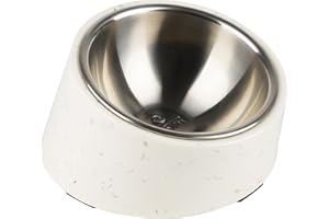 SUPERDESIGN Mess Free 15° Slanted Bowl for Dogs and Cats, Tilted Angle Bulldog Bowl Pet Feeder, Non-Skid & Non-Spill, Easier to Reach Food (L/600ml, Stalk Pattern)