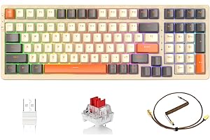 Attack Shark K98 Mechaniczna Klawiatura Gamingowa z Wymiennymi Switch'ami, 100 Klawiszy, BT5.0/2.4G/Przewód USB C, Bateria 3000mAh, Programowalne Podświetlenie RGB - Zmierzch (Czerwone Switch)