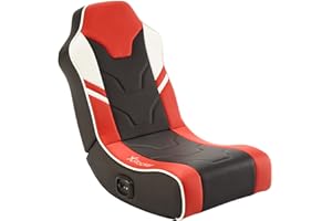 X-Rocker Shadow Gaming Chair for Kids and Juniors, 2.0 Audio Floor Rocker, Low Folding Rocking Seat with 2 Stereo Sound Speakers, Padded Foam Gaming Seat for Children for XBOX, PS4, PS5, Switch - RED