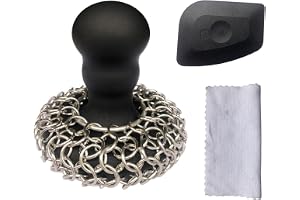 316 uppgraderad kedjepostskrubbare med silikonhandtag gjutjärnsrengöring för gjutjärn grill panna stekpanna wok bakningsredskap ergonomiskt för att hålla lätt att använda diskmaskinssäker, skrubbare +