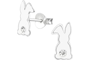 Monkimau Mädchen Ohrringe Hase Ohrstecker aus 925 Sterling Silver echt Silber mit 2 Kristallen