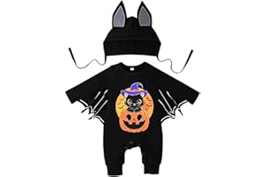 Ycaaeo Deguisement Chauve Souris Bebe, Deguisement Halloween Chauve Souris BeBe, avec Chapeau D'oreille, Bebe Halloween Costume, Universel pour bébés garçons et filles/0-7 mois
