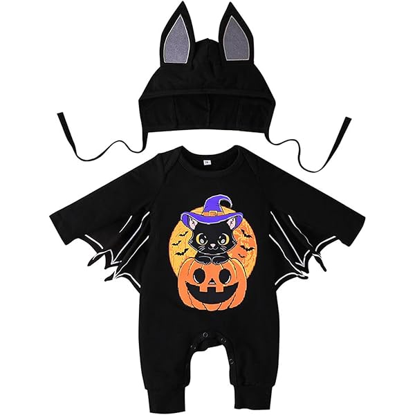 Costume Halloween Neonato – Tutina Pipistrello Con Cappuccio E Orecchie, Per Bambini 0‑18 Mesi (nero, Morbido E Traspirante)