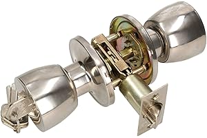 KOTARBAU Pomo de puerta con cerradura de metal, pomo giratorio de cilindro, redondo, con 3 llaves, roseta, cerradura de mortaja (cromo)