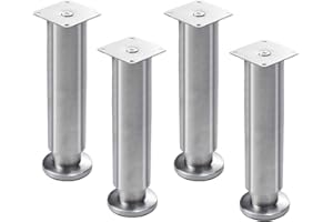 JIAOLUN123 4 Pieds de Meubles réglables Pieds de meuble en acier inoxydable Pieds de support en métal brossé Pieds de canapé Pieds d'armoire Pieds de Table en Métal，Matériau épais,argent(12cm)