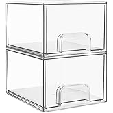 Vtopmart Set of 2 Stackable Makeup Organizer Drawers | Acrylic Bathroom Organizers for Dresser, Cosmetics, Kitchen, Pantry, D