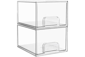 Vtopmart 2-pack stapelbara förvaringslådor, organisatör i akryl med 16 halkfria dynor, organisatör och förvaring för byrå och badrum