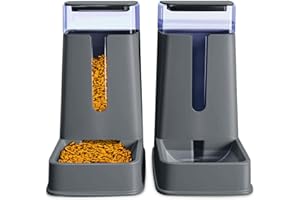 HIPIDOG Lot de 2 distributeurs automatiques de Nourriture et d'eau pour Chat de Petite, Moyenne et Grande Taille, pour Chats, Chiens, Chiots et Chatons, 3,8 l x 2 (Gris foncé)
