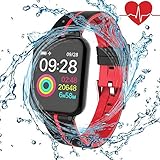 Bblank Fitness Tracker mit Pulsmesser Bluetooth 4.0 Herzfrequenz Fitnessarmband Aktivitätstracker für Android und Ios,Red