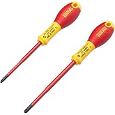 STANLEY Set of 2 Borneo Insulated Screwdrivers, Pozidriv PZ1x100mm and PZ2x125mm, Ergonomic Bi-Material Handle, Insulated 100