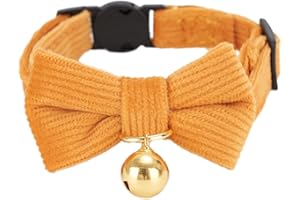YUDOTE Ultra-weiches Halsband aus natürlichem Baumwollcord für Katzen mit empfindlicher Haut,leichtes Kätzchenhalsband mit Schnellverschluss und Abnehmbarer Schleife,Orange,1er Pack