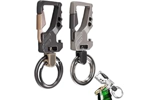 HO2NLE 2pcs Hommes Porte-clés Voiture Mousqueton Porte Clé Décapsuleur Metal Porte-Clé Ouvre-Bouteille Noire et Argent